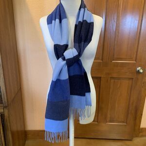 Express Scarf Cashmere Merino Wool Blue Stripe Made in Scotland 70 x 9.75 Luxury